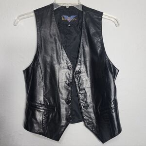 Verducci Black Leather Button Front Vest Minimal Classic Unisex